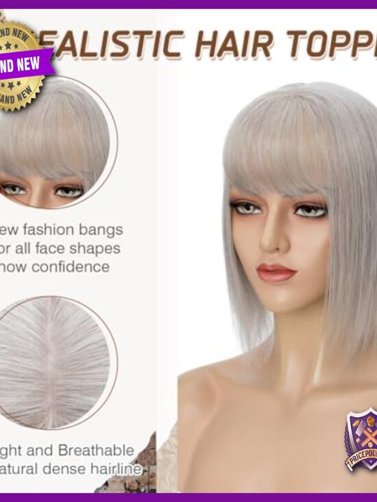 12 Inch Human Hair Topper with Bangs for Thinning Hair, Silk Base main image 4